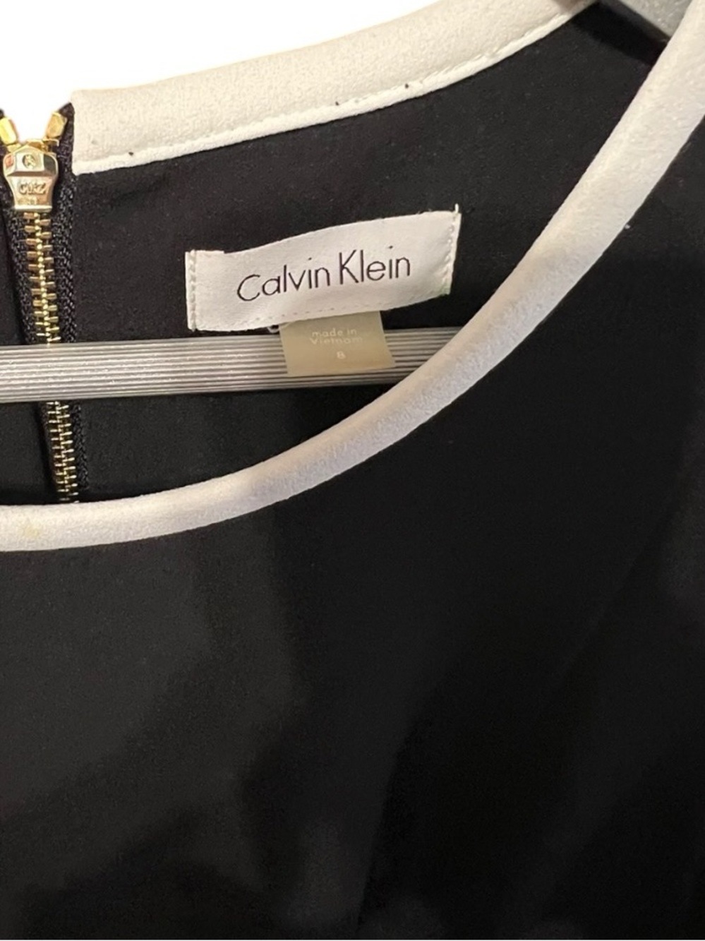 Calvin Klein Ribbon Trim Bell Sleeve Sheath Dress Black White Size 8 - Picture 5 of 5
